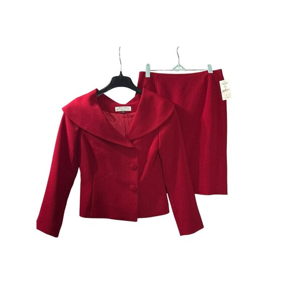 Tahari Arthur S. Levine Womens Red 2-Piece Skirt Suit Set 4P Button Blazer New - Picture 1 of 12